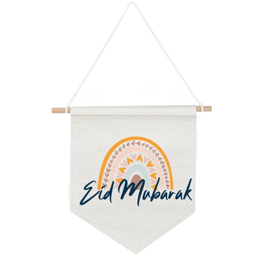 bannière eid mubarak arc ciel moderne tissu coloré blanc orange jaune bleu gris festive