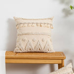 coussin beige géométrique frange boho chic intérieur décoration maison lavable