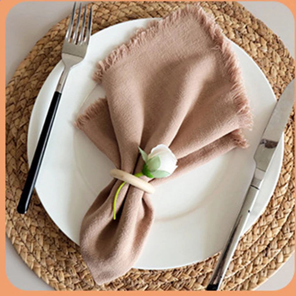 serviettes table réutilisables mélange coton lin violet gris blanc vert modernes élégantes franges adhésif
