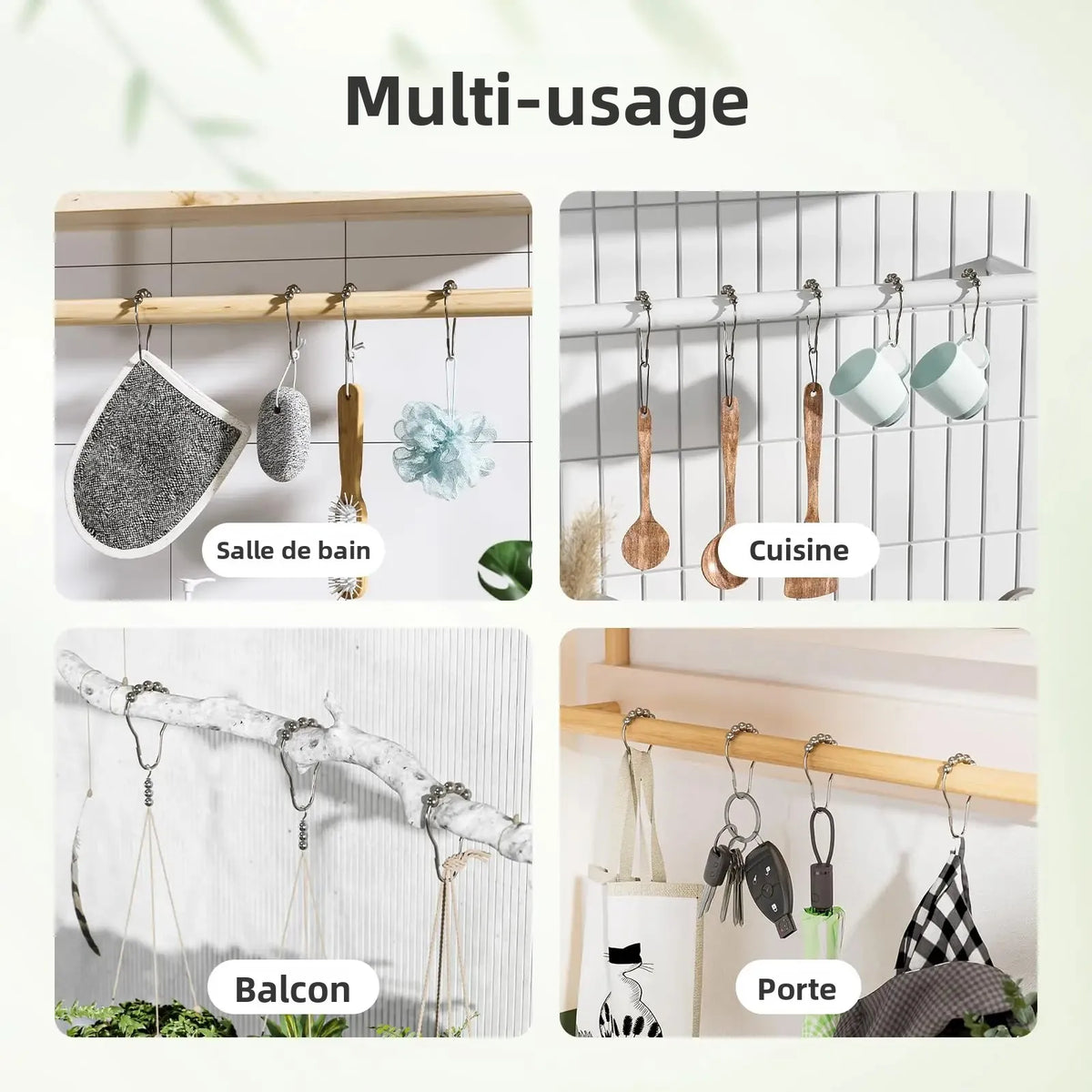anneaux rideau douche crochets métal résistant rouille billes décoratives moderne minimaliste fixations tringle barre