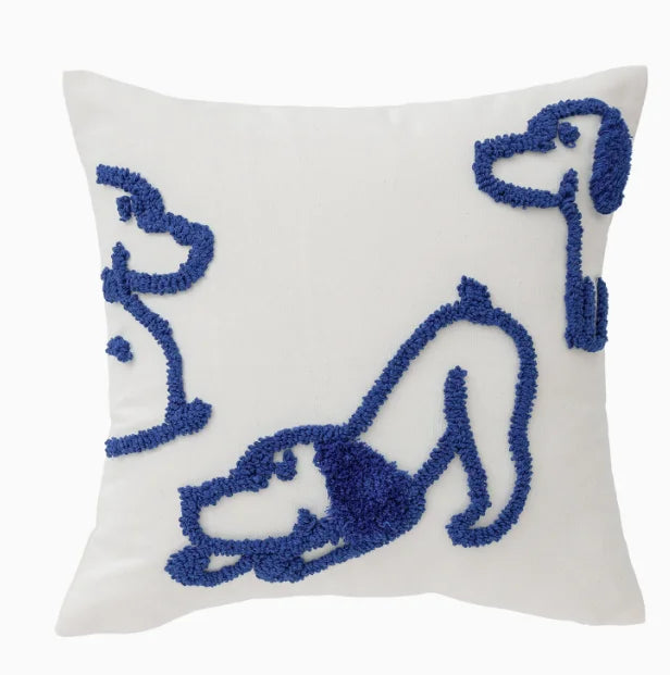 housse coussin brodée chien polyester blanc bleu motif relief moderne décontracté canapé lit decoration