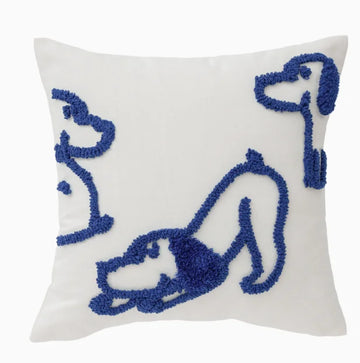 housse coussin brodée chien polyester blanc bleu motif relief moderne décontracté canapé lit decoration