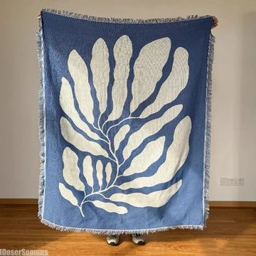 couverture moderne bleu marine motif feuilles blanches décontracté fixations