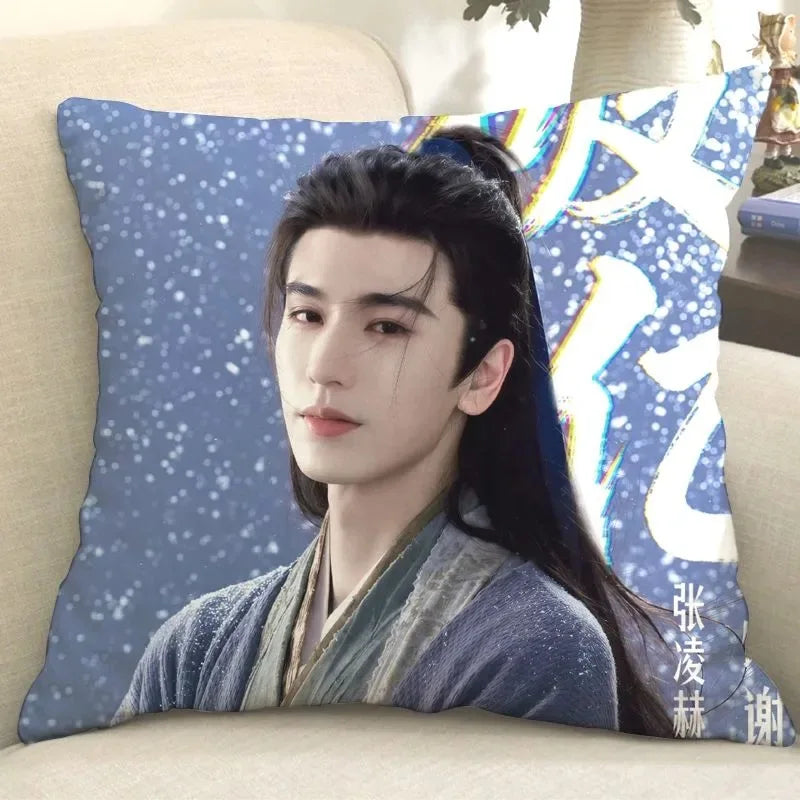 housse coussin décoratif moderne carré noir blanc bleu beige portrait théâtre 45cm 45cm polyester
