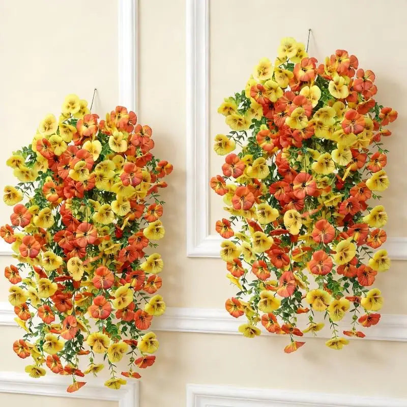 décoration murale fleurs artificielles violet jaune blanches oranges modernes intérieure pendaison chambre salon