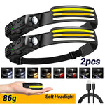 lampe frontale rechargeable led noir jaune blanc rayures moderne compact ceinture camping