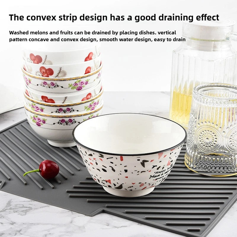 tapis drainage silicone gris moderne rayures diagonales antidérapant respectueux environnementuisine