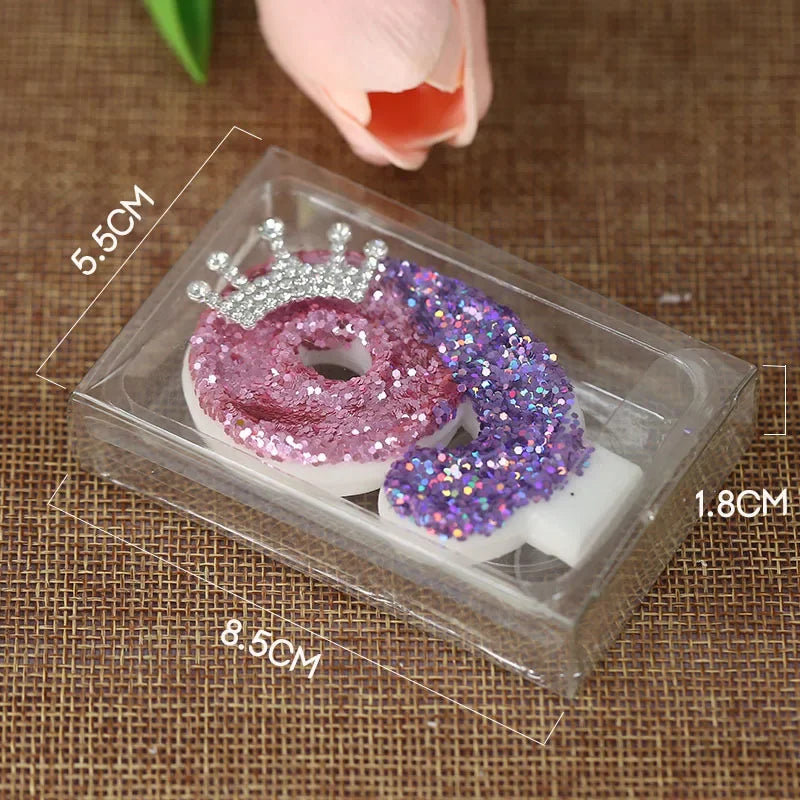 décoration anniversaire bougie forme chiffre pailletée violet rose argent tringle festive numérotée