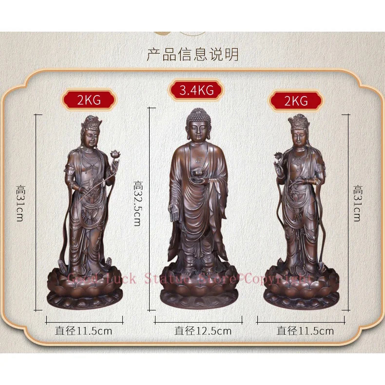 statuette bouddhiste bronze bouddha deux femmes bases lotus motifs floraux 32cm 3kg traditionnel