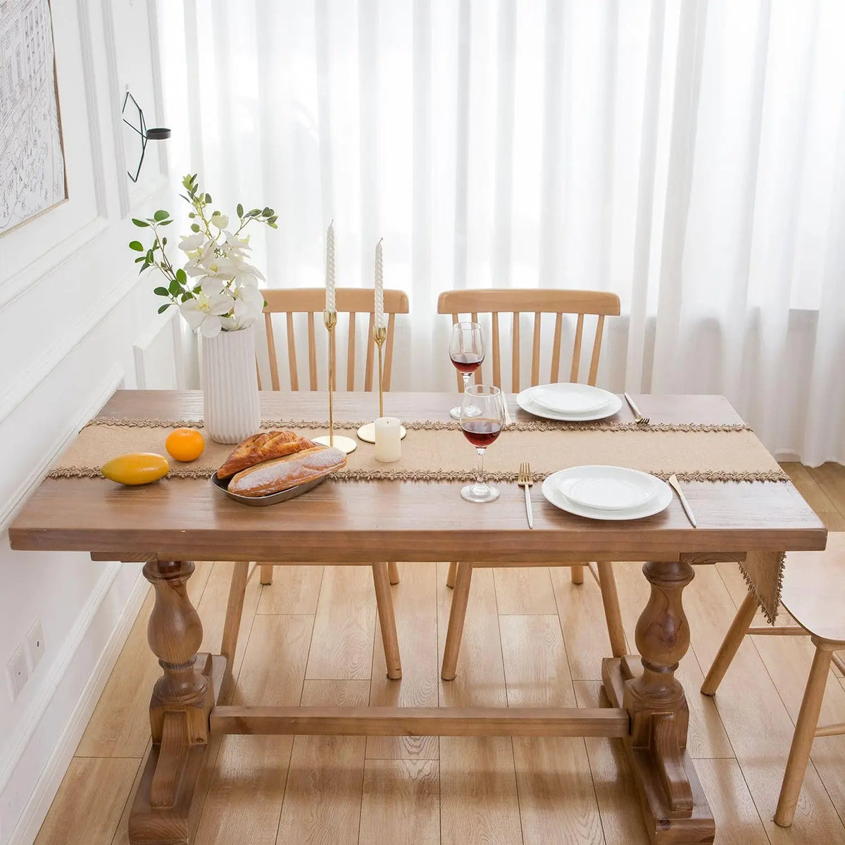 nappe table tissu jute beige rustique bordure ajourée noël halloween printemps opaque farmhouseDecoration
