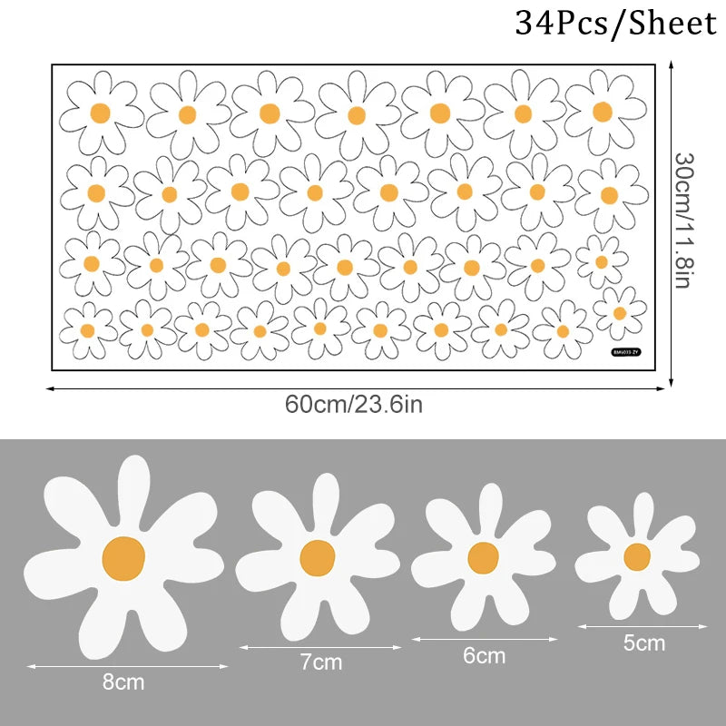 sticker mural fleur marguerite blanc jaune deco enfantine champetre pvc moderne decoration maison bricolage