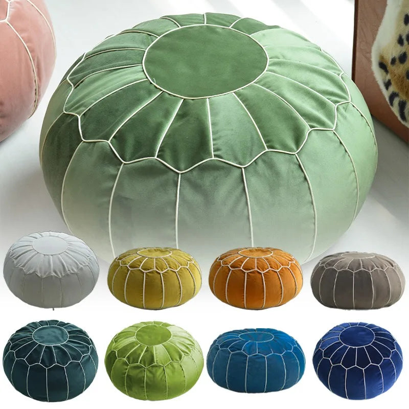 pouf rond décoratif polyester coton couleur vert blanc bleu marine rose orange moderne ethnique