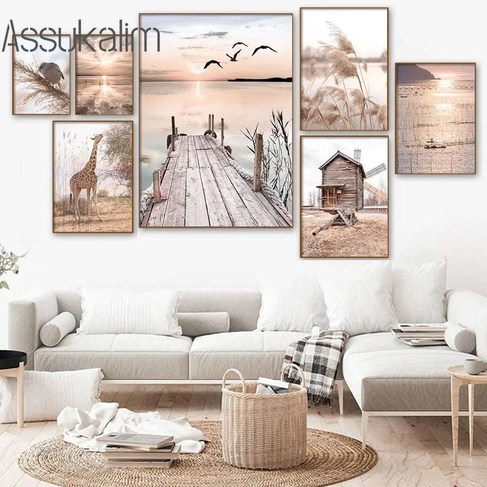 Art mural toile beige pissenlit nordique
