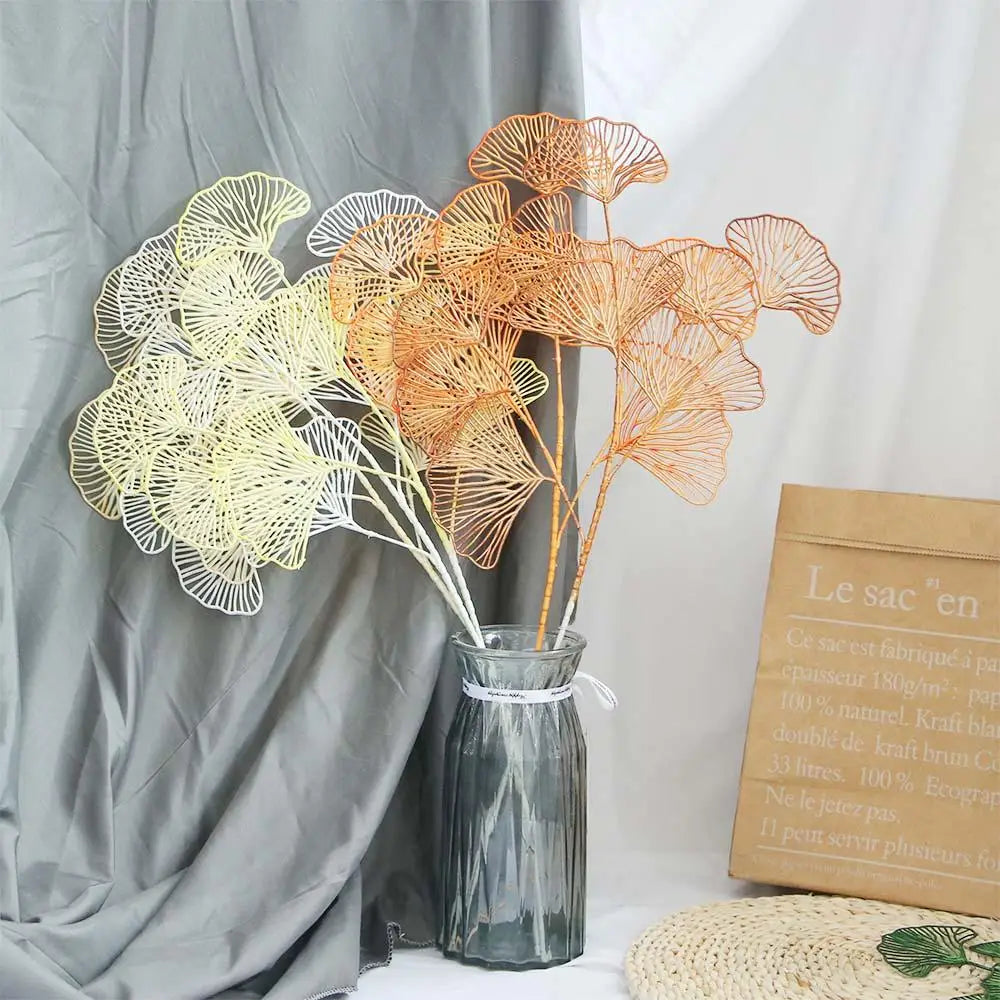 bouquet artificiel feuilles gingko couleur orange jaune rose moderne décoration maison mariageextérieur