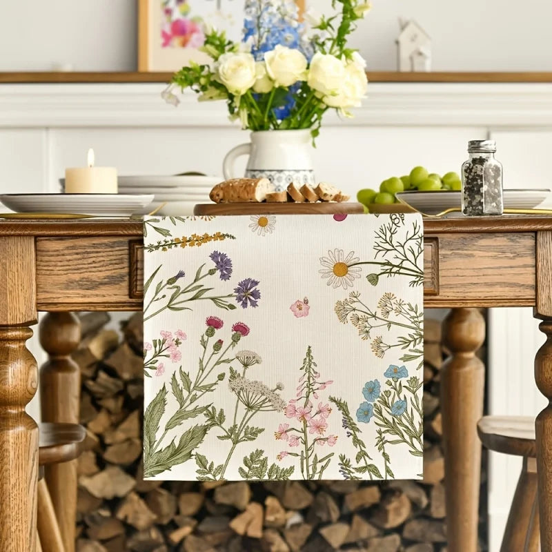 tableau chemin table motif floral sauvage rustique crème multicolore résistant intemporel