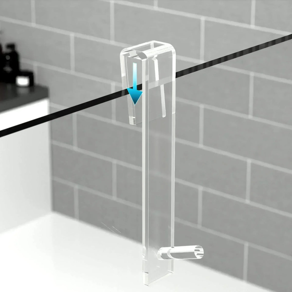 accessoires porte douche transparent noir minimaliste moderne crochet serviettes fixations verre