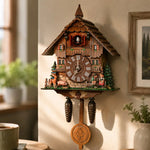 horloge coucou murale rustique bois sculpté figurines animales salon chambre coucher