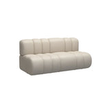 canapé modulable marron clair cuir moderne table noire tabourets noirs meuble salon minimaliste