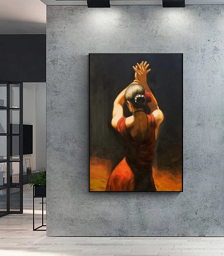 peinture l'huile femme flamenco toile rouge noir contemporaine sans cadre haute qualité