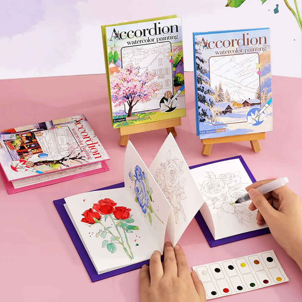 coloriage aquarelle adultes illustrations urbaines paysages fleurs couverture rose peinture pré mixée pinceau