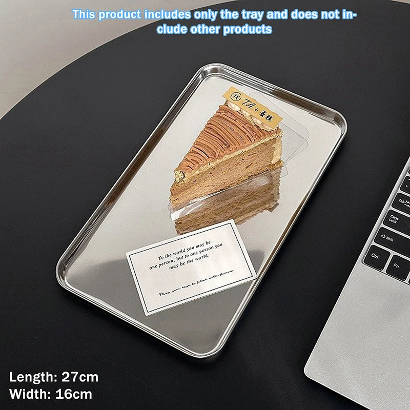plateau rectangulaire argenté lisse moderne service table gâteau boisson pain