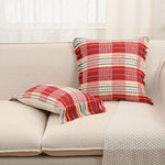 housses coussins carrées jacquard géométriques coton linge adhésives boho chic rouges blanches vertes maison