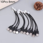 câble usb connecteur led noir plat moderne sans soudure 8mm 10mm 10 pièces