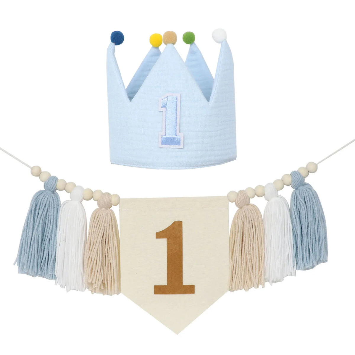 guirlande festivite couronne numerale deco chambre enfant motif pompon boho couleur neutre festive