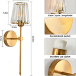 applique murale led or moderne abat jour transparent cristal élégante interrupteur rotatif chambre salon
