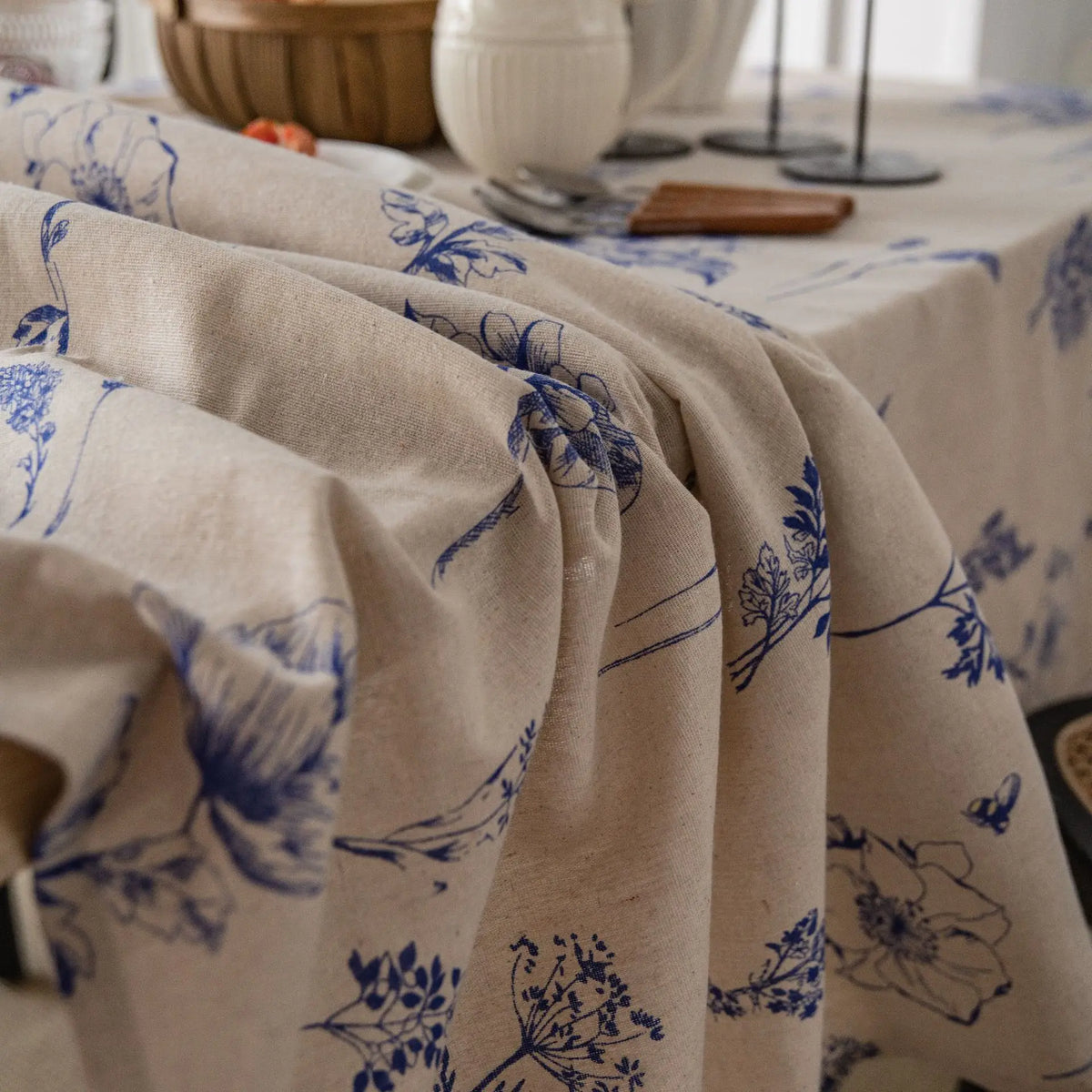 nappe rustique fleurs vintage beige bleu table mariage fêtes halloween noël