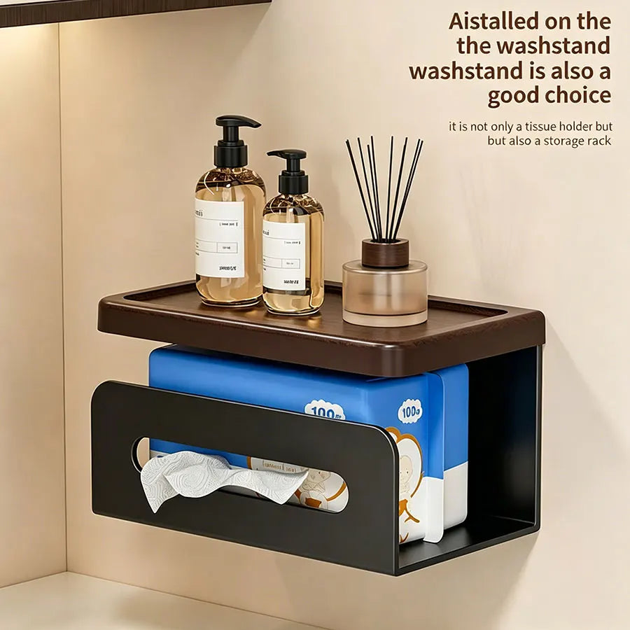 support papier toilette marron noir étagère murale salle bain moderne minimaliste distributeur mouchoirs