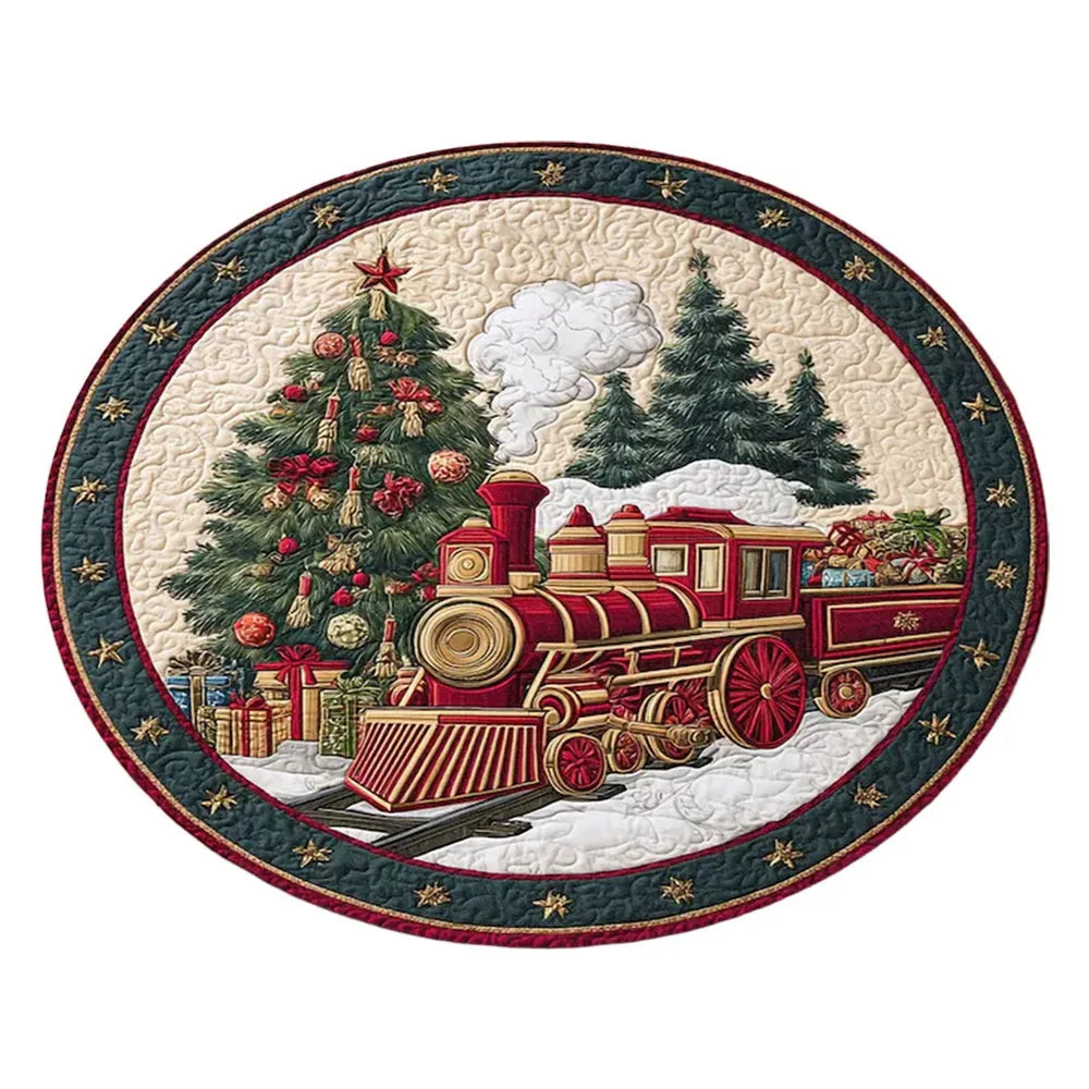 tapis rond noël père noël train pingouins guirlande rouge décoration chambre vinyle sans bpa