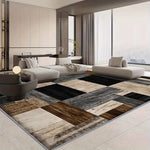 tapis moderne géométrique imitation bois noir gris marron polyester antidérapant salon chambre extérieur