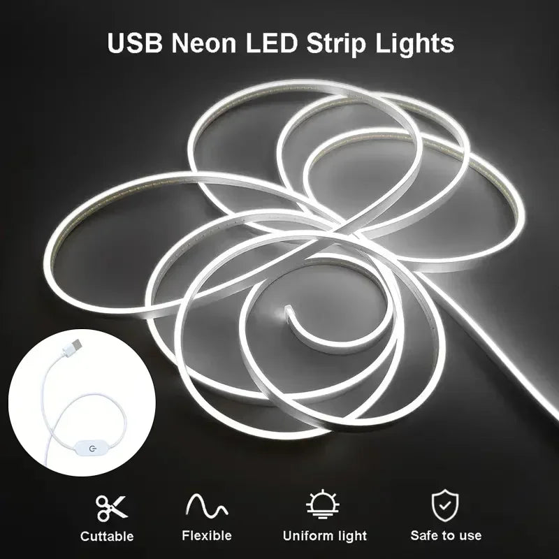 éclairage led néon flexible blanc moderne interrupteur tactile câble usb adaptable décoration murale