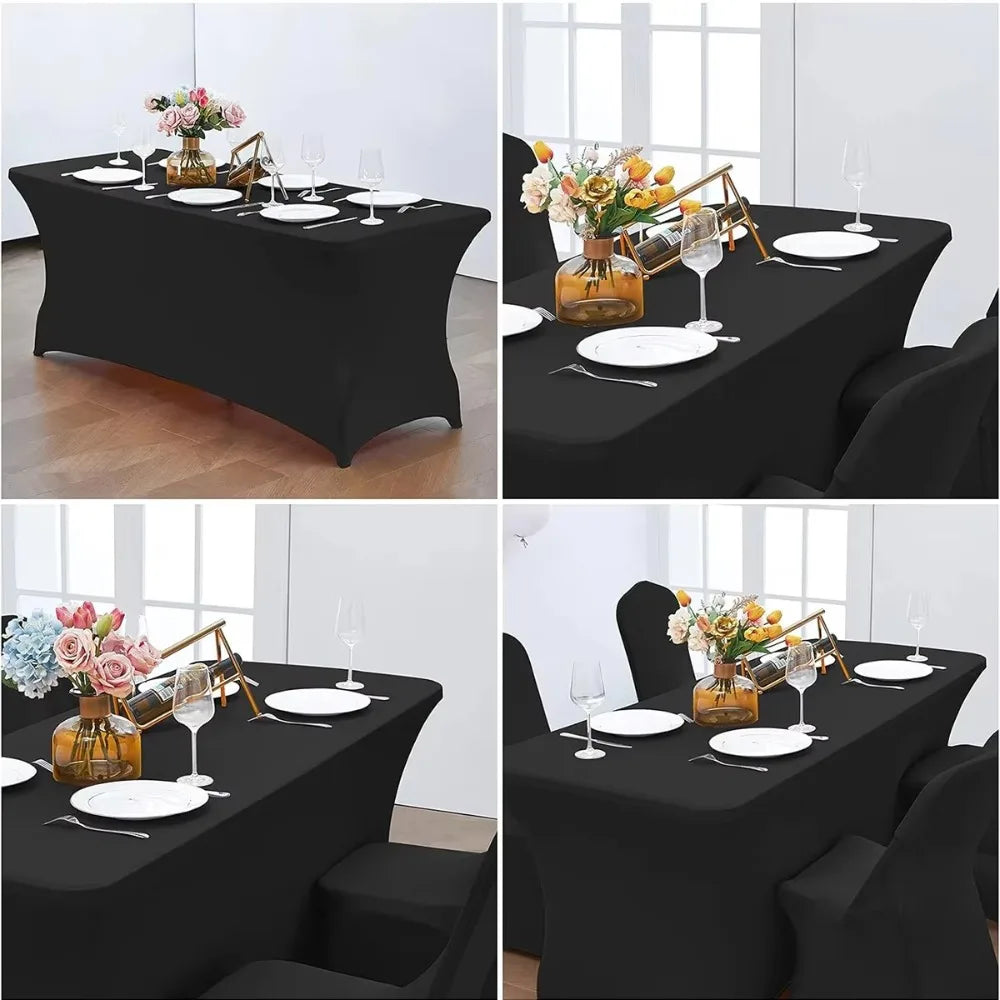 housse table réutilisable noire rectangle fêtes anniversaires pastorale solide polyester multifonctionnelle