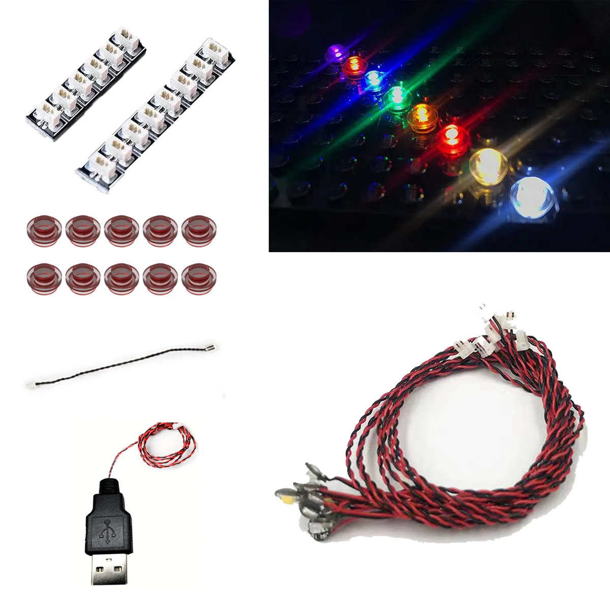blocs construction lumineux blanc bleu vert rouge adhésif flash slow éclairage usb compatible moderne
