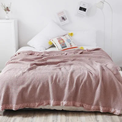 couverture coton 100% motif géométrique solide couleurs beige rose gris moderne
