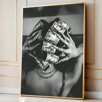 impression toile abstraite personne masquée billets banque contemporaine provocante noire blanche maison
