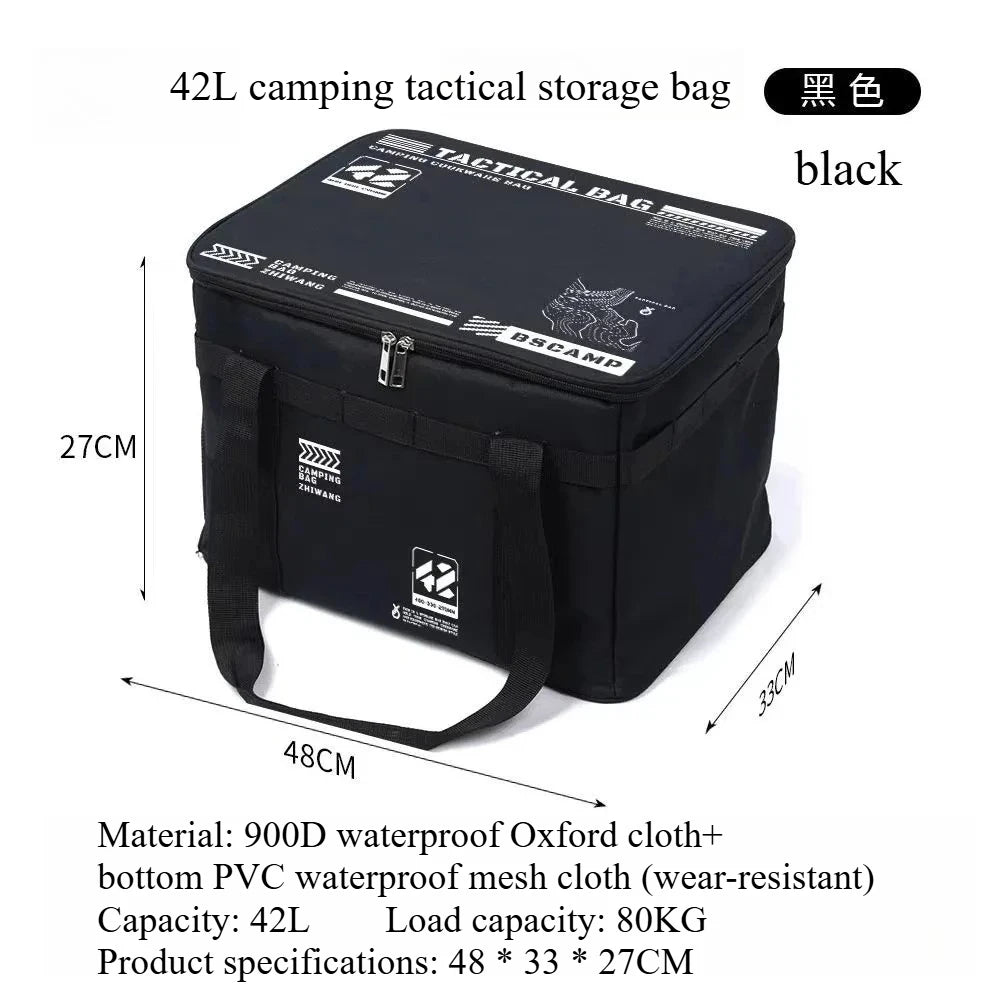 sac rangement camping vert olive imprimé militaire 30L étanche boucles métalliques assiettes couvercles bouteille