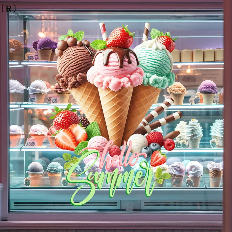 autocollants muraux décoration maison cônes glace rayures colorées fraises menthe hello summer moderne