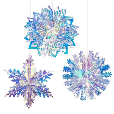 Lot de 3 flocons de neige irisés suspendus en PET