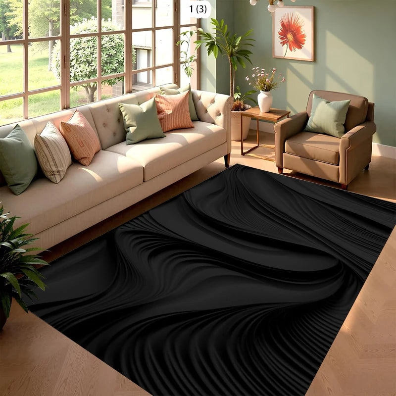 tapis moderne noir rayures ondulées antidérapant chambre extérieur polypropylène polyester
