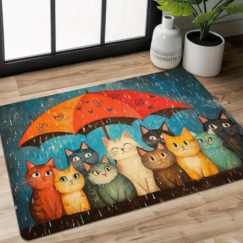tapis moderne antidérapant multicolore chatons parapluie motifs pattes chien os 50x80cm salon chambre