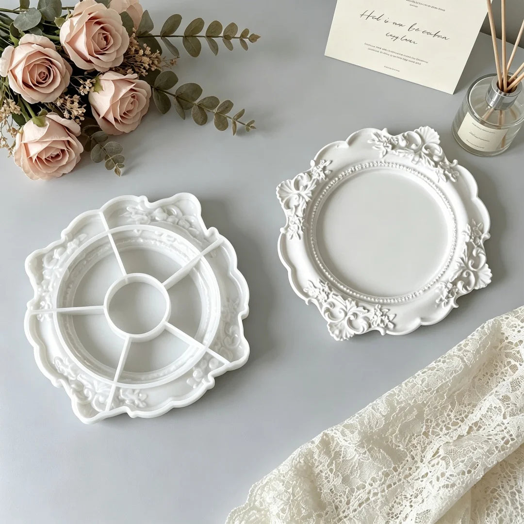 moule silicone plâtre plateau bijoux ciment décoration maison dentelle vintage shabby chic baroque