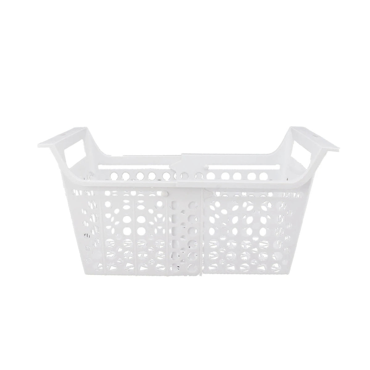 paniers rangement blancs perforés géométriques modernes réfrigérateur cuisine coulissants organisation élégante