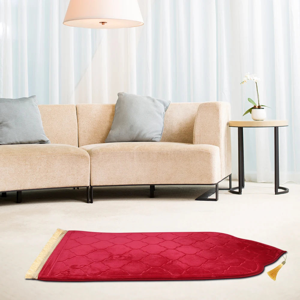 tapis prière polyester antidérapant flocage motif géométrique moderne rouge bleu marine rose beigeclair