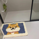 tapis bain antidérapant polyester shiba inu enfant moderne blanc bleu orange