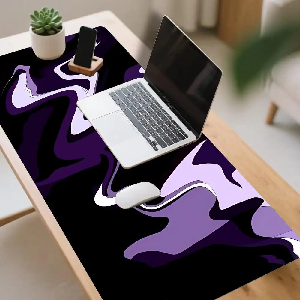 tapis souris abstrait noir violet moderne adhésif gamer fluide ondulé travail