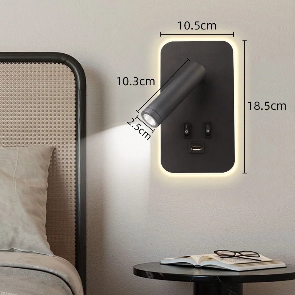 lampe murale moderne noire prise usb double interrupteur chambre étudeentrée