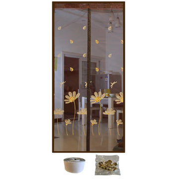 rideau anti moustiques transparent moderne fleurs dorées adhésif fenetre inclusion ruban clips